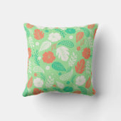 緑とオレンジの熱帯の葉のパターン クッション (裏面)