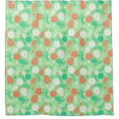 緑とオレンジの熱帯の葉のパターン シャワーカーテン (正面)