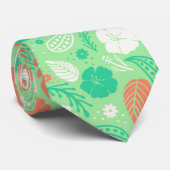 緑とオレンジの熱帯の葉のパターン ネクタイ (ロール)