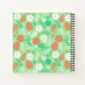 緑とオレンジの熱帯の葉のパターン ノートブック (裏面)