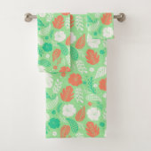 緑とオレンジの熱帯の葉のパターン バスタオルセット (インサイチュ)