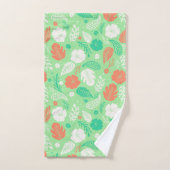 緑とオレンジの熱帯の葉のパターン バスタオルセット (ハンドタオル)