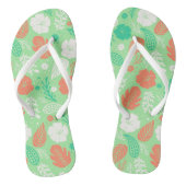 緑とオレンジの熱帯の葉のパターン ビーチサンダル (ソール)