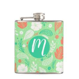 緑とオレンジの熱帯の葉のパターン フラスク