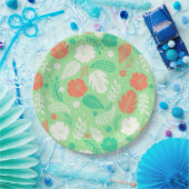 緑とオレンジの熱帯の葉のパターン ペーパープレート (パーティー)