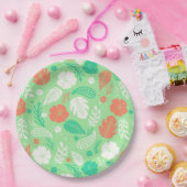 緑とオレンジの熱帯の葉のパターン ペーパープレート (パーティー)