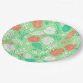 緑とオレンジの熱帯の葉のパターン ペーパープレート (アングル)