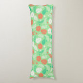 緑とオレンジの熱帯の葉のパターン ボディピロー (正面縦)