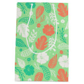 緑とオレンジの熱帯の葉のパターン ミディアムペーパーバッグ (裏面)