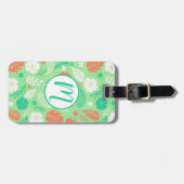 緑とオレンジの熱帯の葉のパターン ラゲッジタグ (正面横)