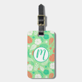 緑とオレンジの熱帯の葉のパターン ラゲッジタグ