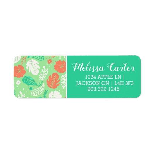 緑とオレンジの熱帯の葉のパターン ラベル (正面)