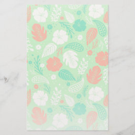 緑とオレンジの熱帯の葉のパターン 便箋