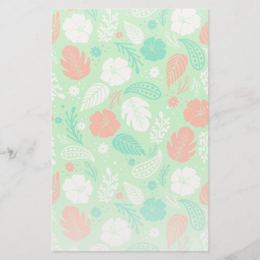 緑とオレンジの熱帯の葉のパターン 便箋 (正面)