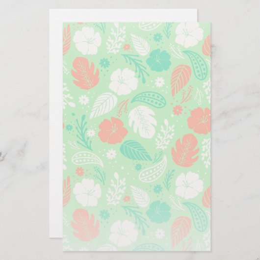 緑とオレンジの熱帯の葉のパターン 便箋 (正面/裏面)