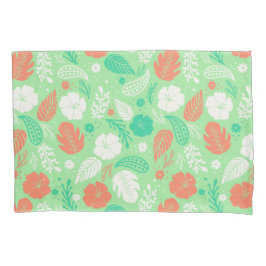 緑とオレンジの熱帯の葉のパターン 枕カバー