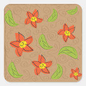 緑とオレンジの花 スクエアシール (正面)