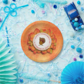 緑とオレンジの葉とトルコ ペーパープレート (パーティー)