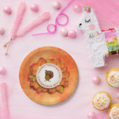 緑とオレンジの葉とトルコ ペーパープレート (パーティー)