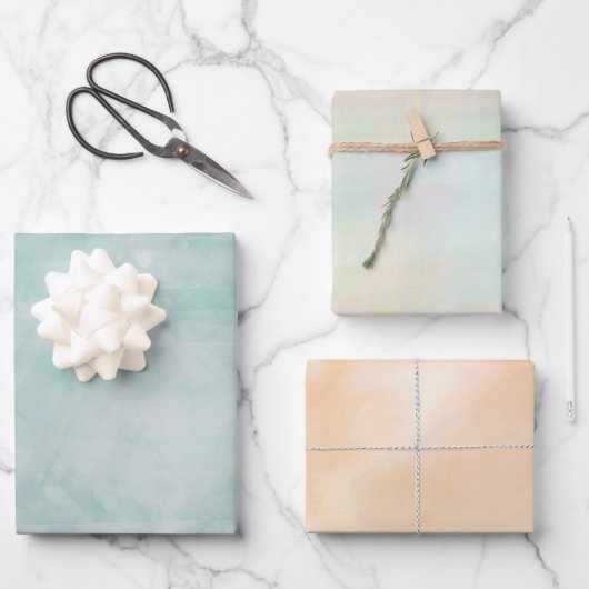 緑とオレンジ色の変化した水色 ラッピングペーパーシート (正面)