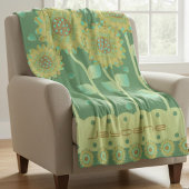 緑とカラメルブラウンのハートを持つ花 フリースブランケット