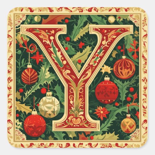 緑とクリスマスの赤い文字Y スクエアシール (正面)