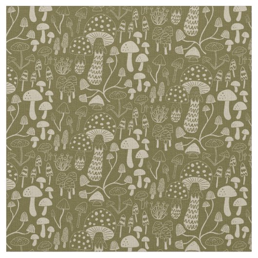 緑とクリームのキノコ  ファブリック (クローズアップ)