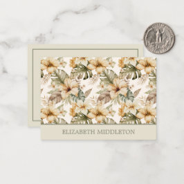 緑とクリームの水の色の熱帯フローラ ノートカード