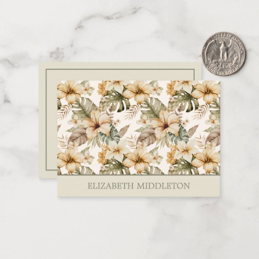 緑とクリームの水の色の熱帯フローラ ノートカード (正面/裏面インサイチュ)