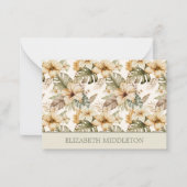 緑とクリームの水の色の熱帯フローラ ノートカード (正面)