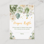 緑とクリームフローラ赤ちゃんシャワーおむつラッフル エンクロージャーカード (正面)