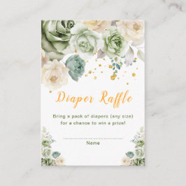 緑とクリームフローラ赤ちゃんシャワーおむつラッフル エンクロージャーカード
