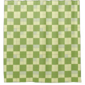 緑とクリーム市松模様にのタイル模様 シャワーカーテン (正面)