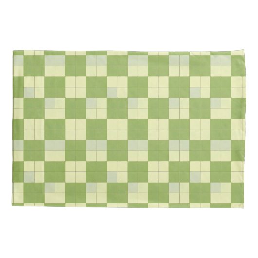 緑とクリーム市松模様にのタイル模様 枕カバー (裏面)