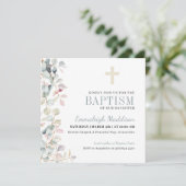 緑とクロス写真のバプテスマ 招待状 (スタンド正面)