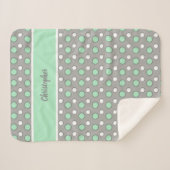 緑とグレー、水玉模様と名前 シェルパブランケット (正面(横))