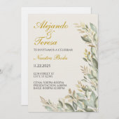 緑とゴールドのイベント招待状 招待状 (正面/裏面)