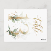 緑とゴールドの葉の装飾、テーブル13、テーブル番号 ポストカード (裏面)