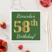 緑とゴールド調の58歳の誕生日 + 名前入り スタンダードランチョンナプキン (インサイチュ)