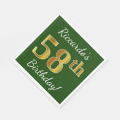 緑とゴールド調の58歳の誕生日 + 名前入り スタンダードランチョンナプキン (角)