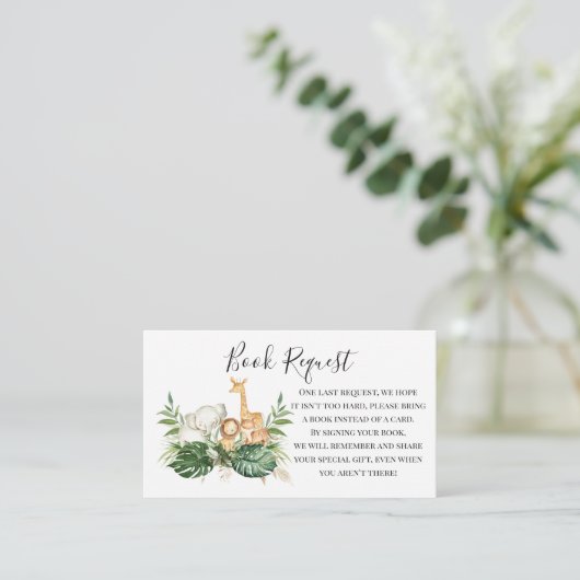 緑とサファリの動物のブックリクエスト エンクロージャーカード (スタンド正面)