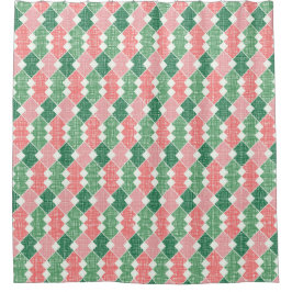 緑とサンゴの対角線パターンのシェード シャワーカーテン