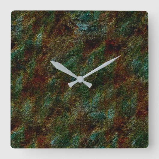 緑とサンゴの斑点のある壁スタイル スクエア壁時計 (正面)