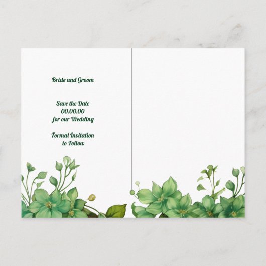 緑とストライプ春の結婚式日付の保存 ポストカード (裏面)