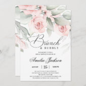 緑とソフトピンクのフローラブライダルシャワー 招待状 (正面/裏面)