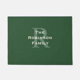 緑とタン色のファミリー名のモノグラム入り ドアマット