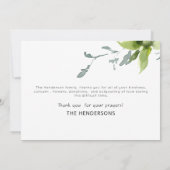 緑とターコイズの水彩植物葬儀感謝カード サンキューカード (裏面)