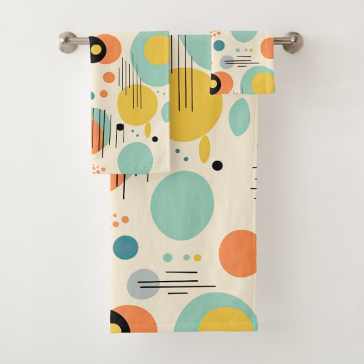 緑とターコイズミッドセンチュリーモダンパターン バスタオルセット (インサイチュ)