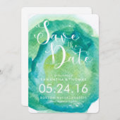 緑とティール（緑がかった色）の水の色の保存日付 セーブザデート (正面/裏面)