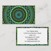 緑とティール(緑がかった色)万華鏡のように千変万化するパターンマンダラパターン 名刺 (正面/裏面)